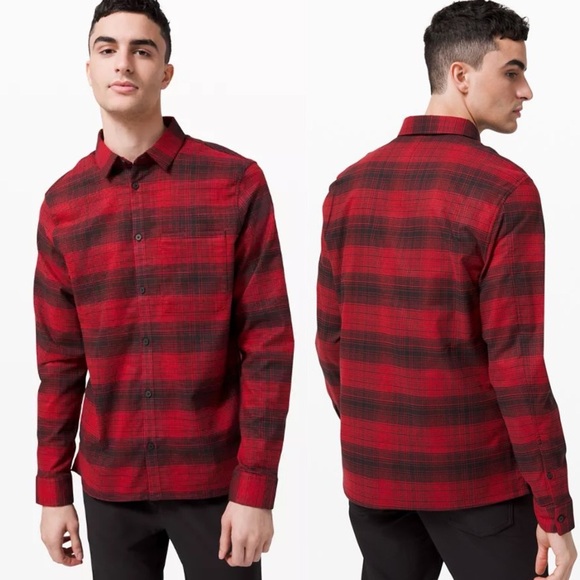 Lululemon Masons Peak Flannel Button Down Shirt Size Small Mens Red Black.  14 - Picture 1 of 8